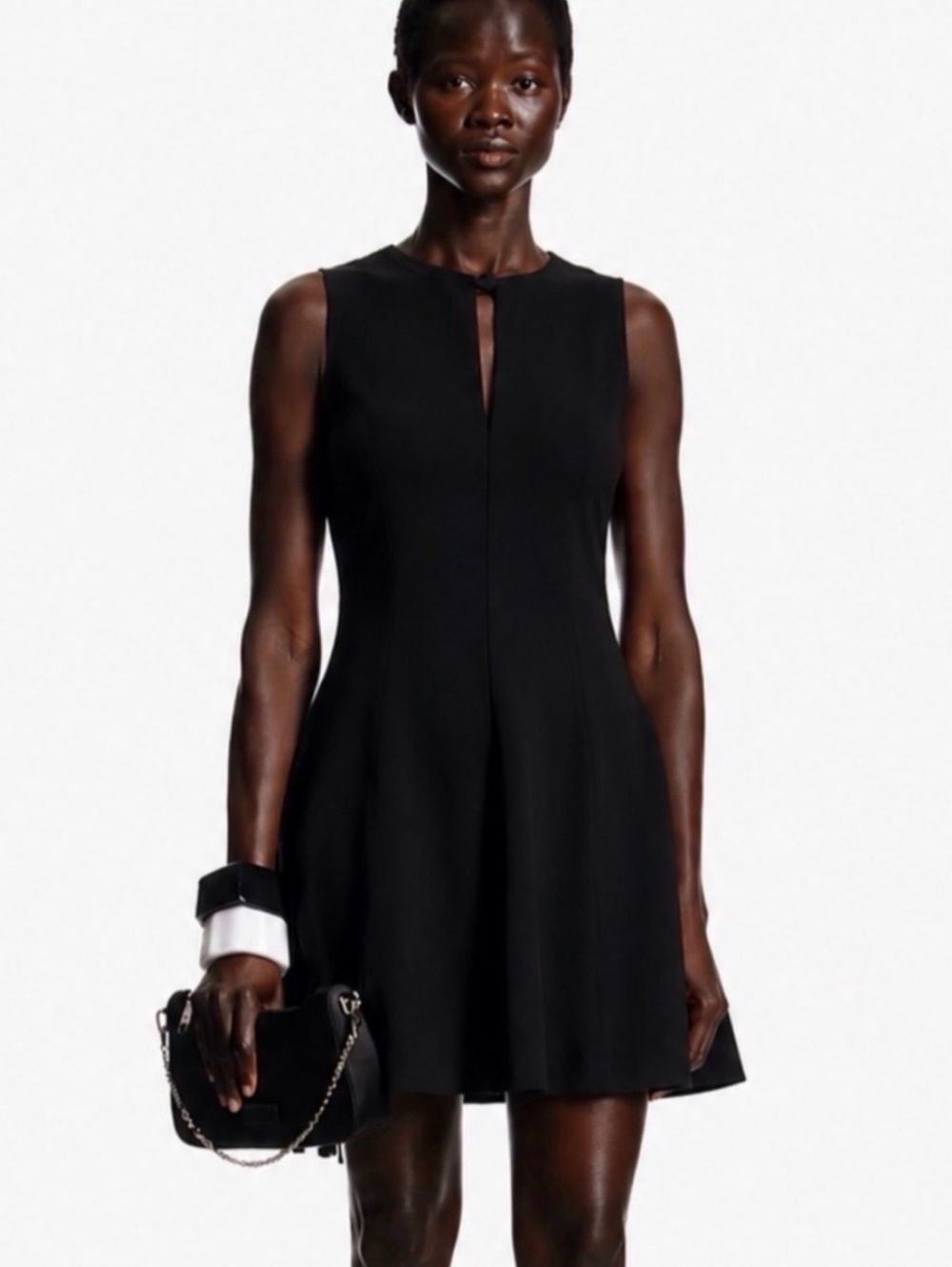 Emporio Armani Black Sleeveless Fit & Flare Dress with Keyhole Neckline